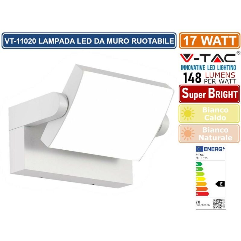 Image of VT-11020 lampada led da muro ruotabile 17W smd IP65 applique colore bianco - sku 2934 / 2935 - Colore Luce: Bianco Naturale - V-tac