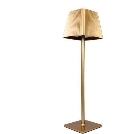LAMPADA LED DA TAVOLO ORO CON PARALUME QUADRATO A PIEGHE - RICARICABILE USB + ENERGIA SOLARE CON SENSORE CREPUSCOLARE