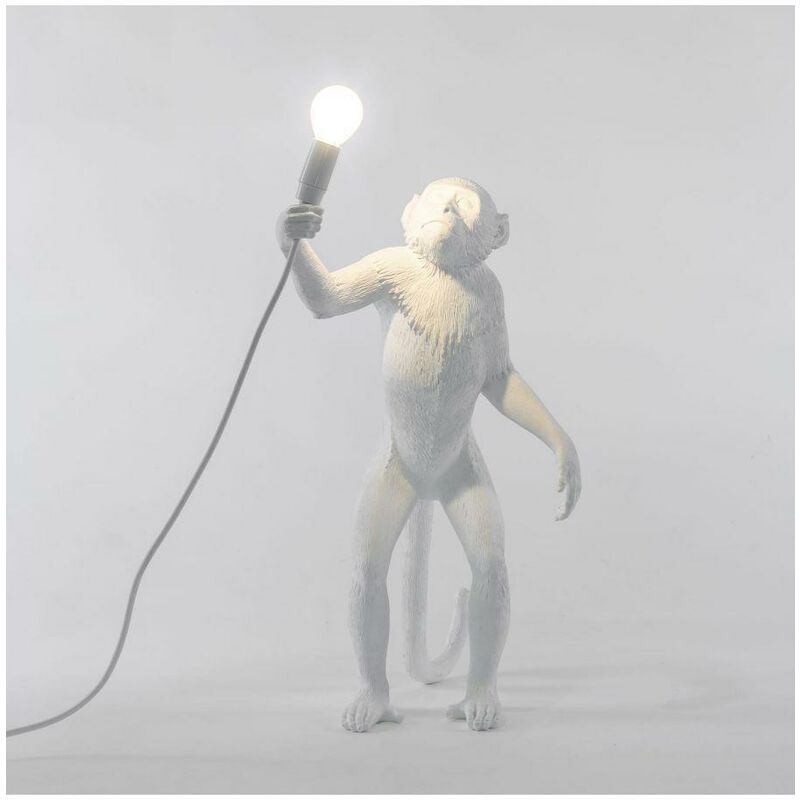 Image of Lampada led di design Seletti monkey lamp, versione da appoggio, in resina bianca, 46x27,5 h54 cm, slt 14880.