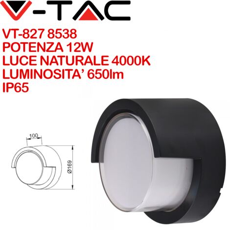 Lampada Led fissaggio a muro 12W forma rotonda colore nero V-TAC VT-827-RD