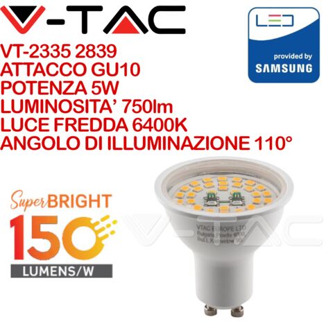 Lampada Led GU10 5W 800LM 220V 110 Gradi Freddo 6400K 160LM/W Massimo Risparmio SKU-2839