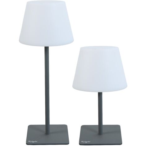 LAMPADA LED K-LIGHT DUE IN UNO DA TAVOLO RICARICABILE DI COLORE GRIGIO                                                IN ACCIAIO E PE  15x15x38/24 H cm