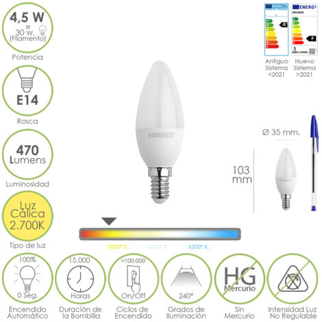 LAMPADA LED MAURER OLIVA SMER. E14 4,5W 470LM 2700K  L.CALDA