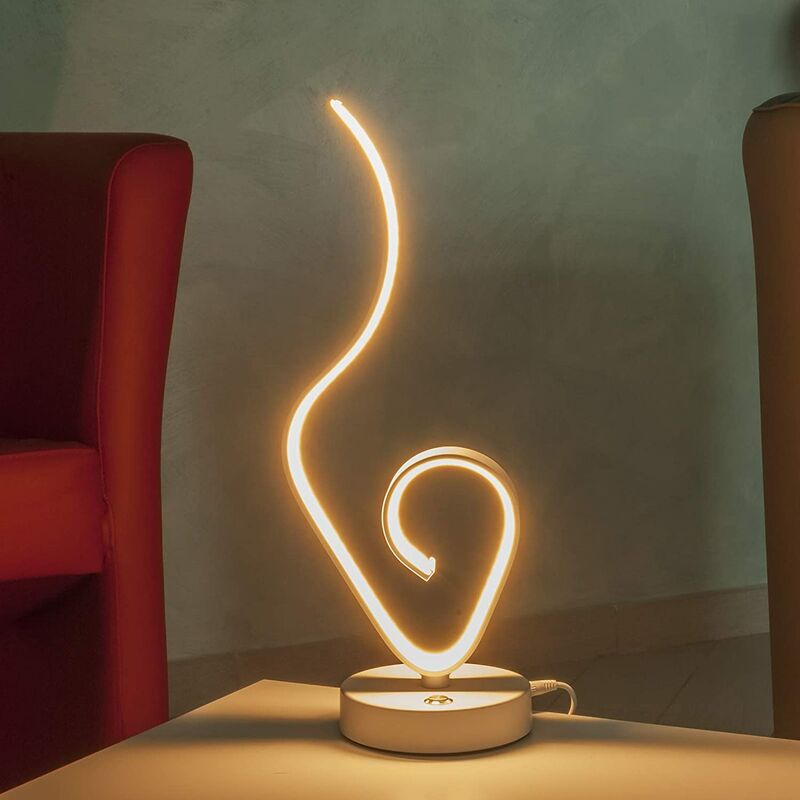 Image of Lampada scrivania led 10w lume tavolo bianco moderno cuore onda luce comodino calda 3000k