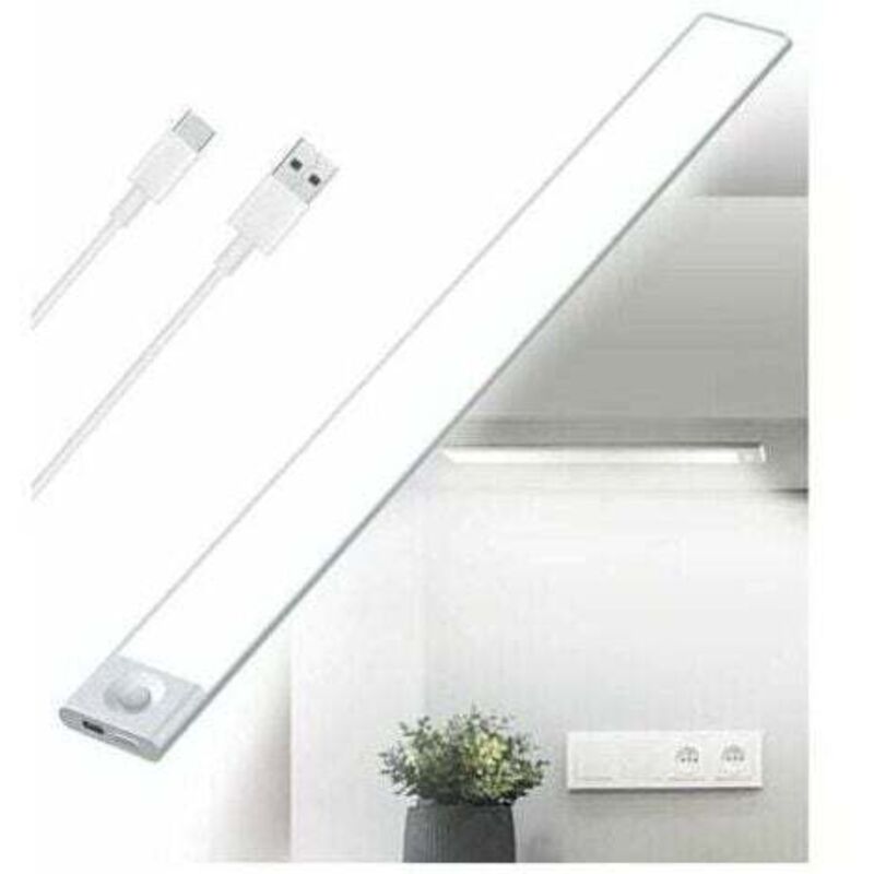 Lámpara led para Armario con Sensor de Movimiento Recargable, Luz Tricolor, Inalámbrica, 40 cm, Escalera, Lámpara Interior, Tira led 3 Modos, usb,