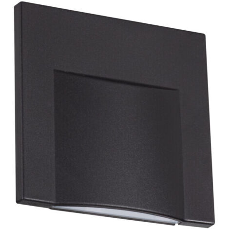 Lampada LED per scalinata - Infisso sul muro - Quadrato nero - 3000K - 0,8W