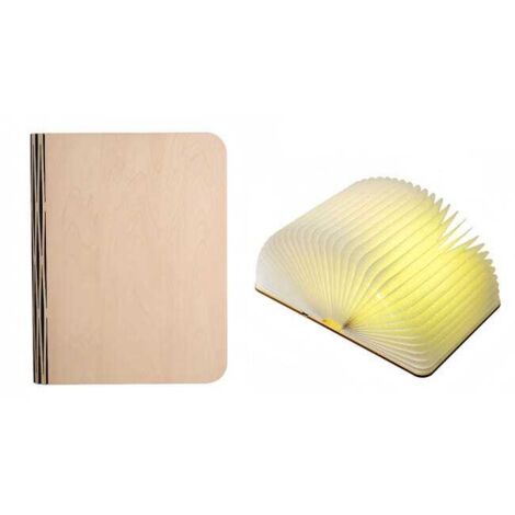 Lampada LED pieghevole a forma di libro con 3 modalità di luce, ricarica USB e funzione luce notturna portatile, coperchio in legno, 11×14,5×2,5 cm - Beige