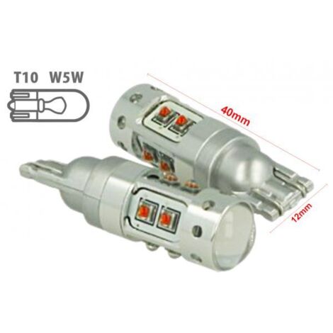 Lampada Led T10 T15 WY16W 12V 50W Arancione 10 Smd Cree Con Lente Per Freccia