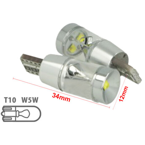 Lampada Led T10 W5W 12V 9W Canbus Pro 3 Cree XBD Da 3W Con Cono Riflettore Bianco No Errore
