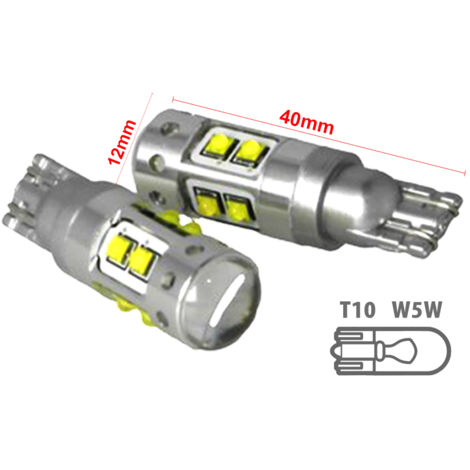 Lampada Led T15 W16W T10 W5W 12V 50W 10 Smd Cree Con Lente No Polarita Bianco Super Luminoso