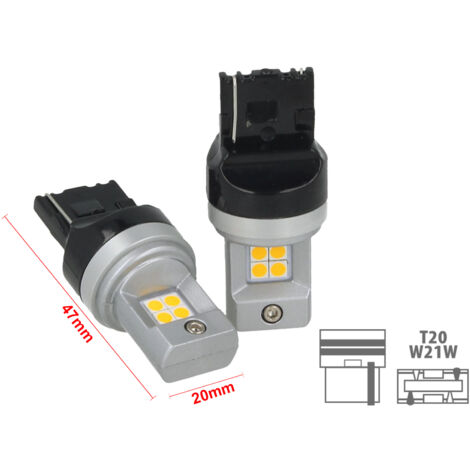 Lampada Led T20 W21W WY21W  7440 8 Smd 3030 Arancione Luminoso Luci Retromarcia Frecce Auto Senza Polarita Dimensione Ridotta
