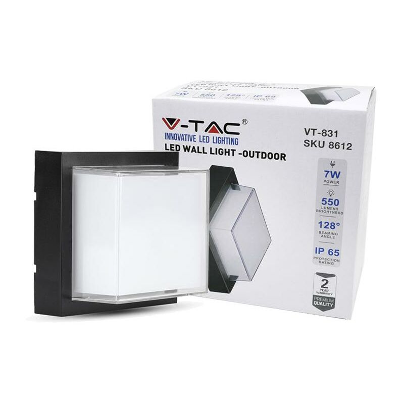 APPLIQUE a LED 7W NERO QUADRATO 3000K - Luce CALDA...