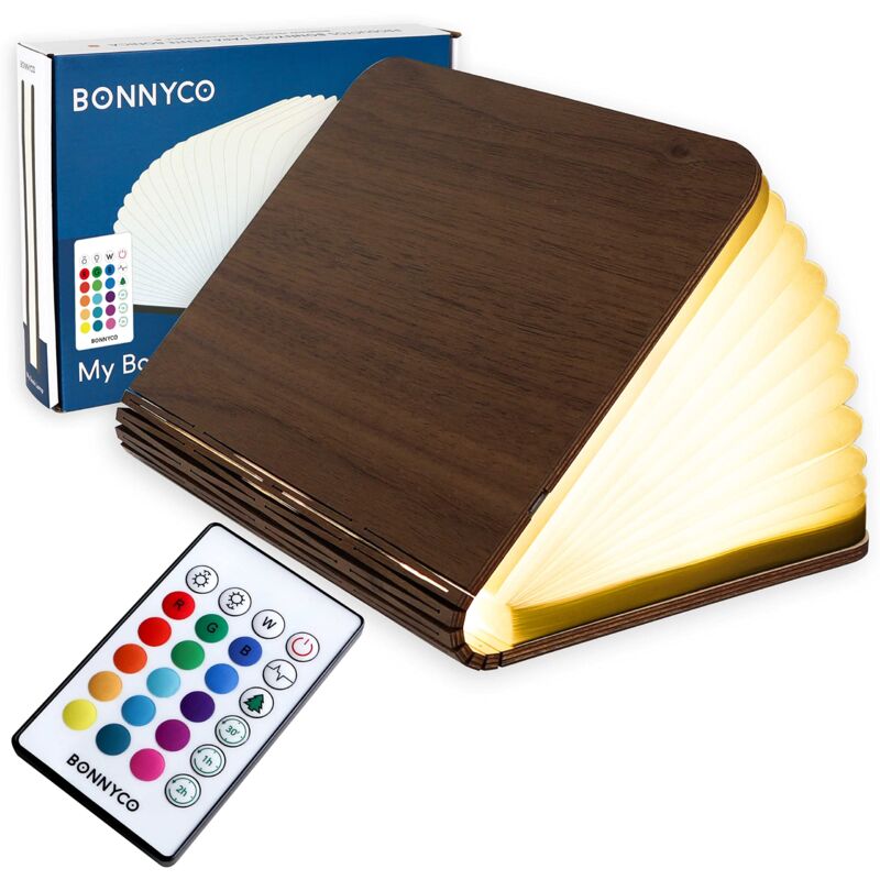 Image of Outsunny - bonnyco Lampada Libro Led Pieghevole in Legno con Telecomando 16 Colori e Timer Lampada Libro Decorazioni Casa, Camera da Letto e Ufficio
