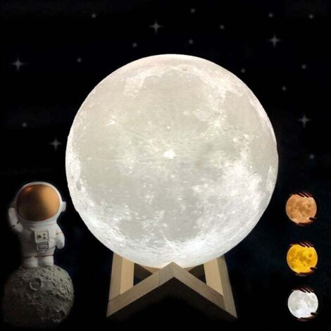 Lampada lunare 3D, lampada d'atmosfera a 3 colori, luce notturna ricaricabile, lampada da comodino per bambini, per camera da letto, soggiorno, lampada decorativa, regali per donne, regalo di complean