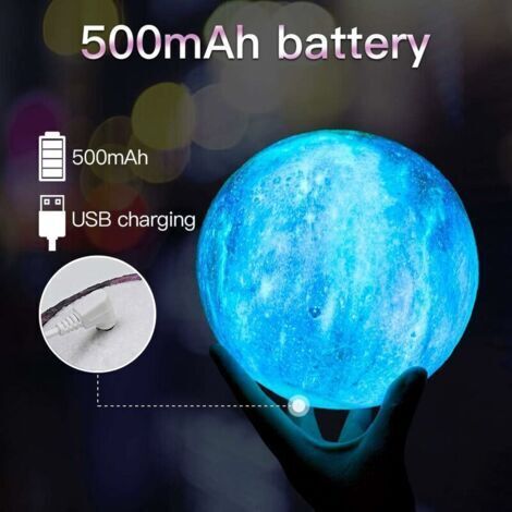 Lampada lunare per bambini, luce notturna, lampada galassia da 15 cm, 16 colori LED, luce 3D stella luna con supporto in legno, telecomando touch, ricaricabile tramite USB, regalo per bambine e bambin