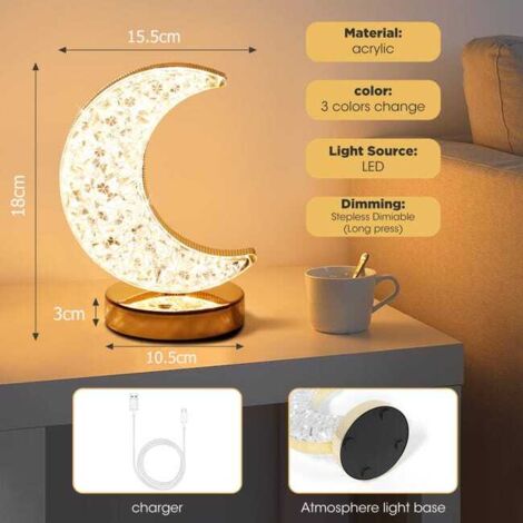 Lampada lunare sensibile al tocco con 3 modalità colore, lampada da tavolo in cristallo con graziosa luce notturna a intensità regolabile per la cameretta dei bambini
