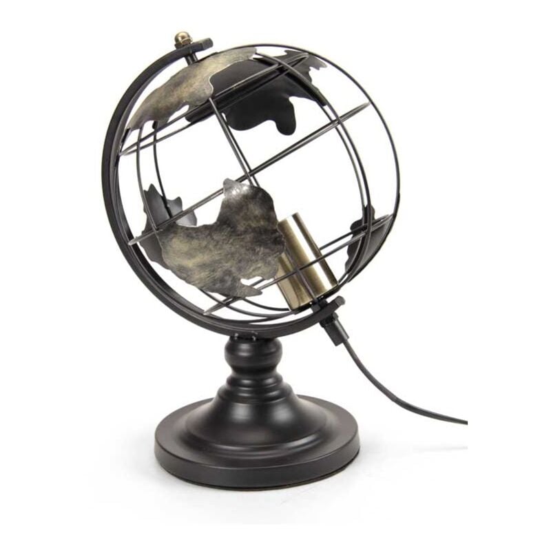 Image of Lampada mappamondo con struttura in metallo 24X24X35 cm colore nero - Maury's