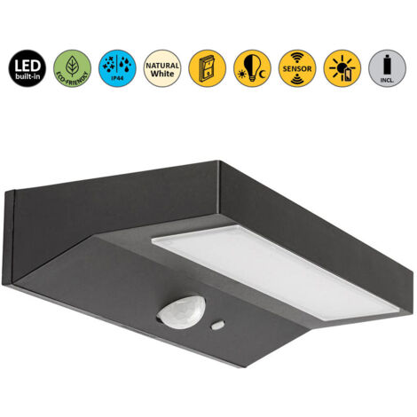 Lampada murale Korana Alluminio LED nero LED 6W IP44 4000K L: 20 cm B: 10 cm H: 4 cm con sensore