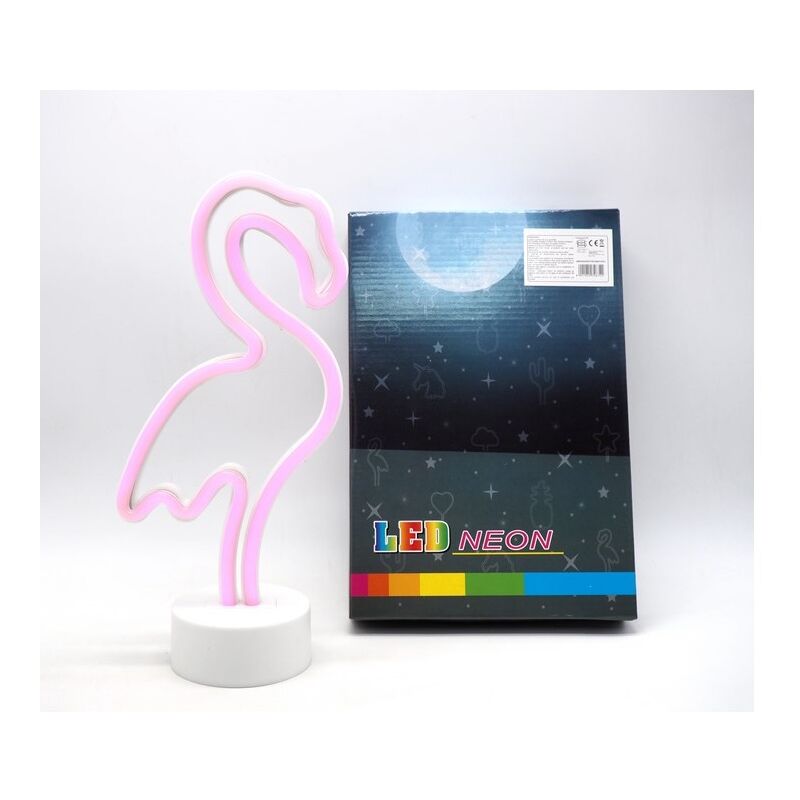 Image of Creare Italia - lampada neon fenicottero con base plastica luce rosa
