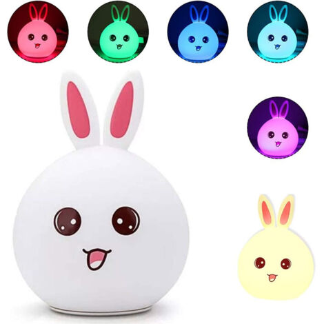 LAMPADA NOTTURNA DA TAVOLO PER BAMBINI MORBIDA SILICONE RGB TOUCH LED CONIGLIO