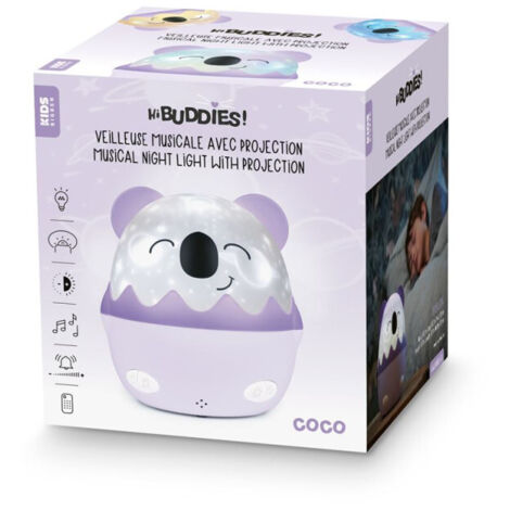 Lampada notturna musicale senza fili BigBen con proiezione Koala Coco Bianca e Viola