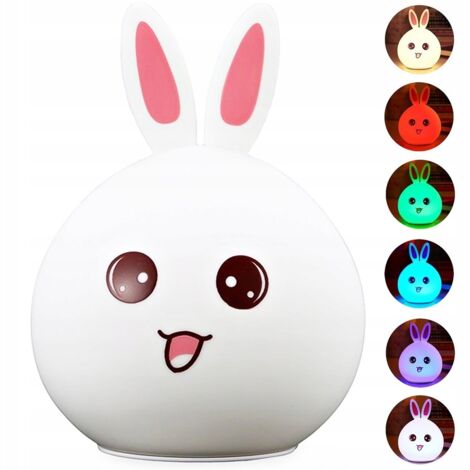 LAMPADA NOTTURNA PER BAMBINI CONIGLIO LED SILICONE RGB TOUCH MORBIDA BATTERIE