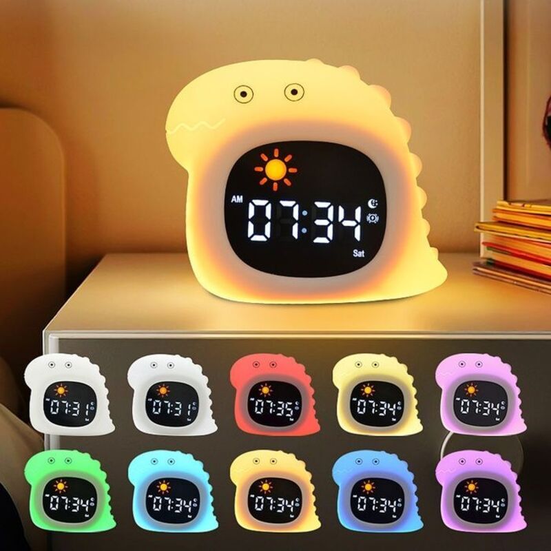 Lampada Notturna Tattile Dinosaurio Bambino – Sveglia Orologio Apprendimento Sonno, Suoni Naturali Rilassanti, Lampada da Comodino Luci Colorate