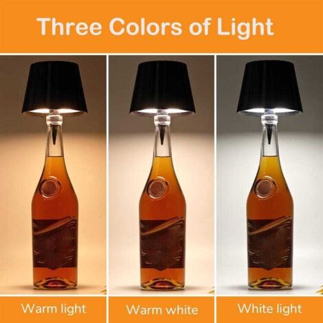 Lampada per bottiglia di vino senza fili, lampada per bottiglia di vino a LED senza fili, lampada da tavolo touch dimmerabile a tre colori