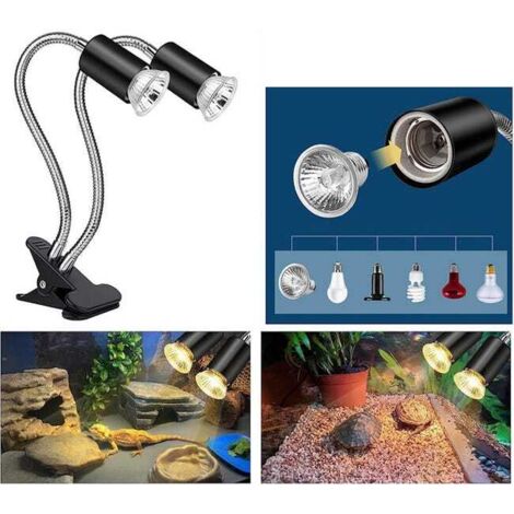 Lampada per crogiolarsi alle tartarughe, integratore di calcio riscaldato, lampada per crogiolarsi alle tartarughe con doppia testa per rettili