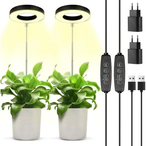 Lampada per piante a 2 pezzi, lampada LED a spettro completo, 9 livelli di luminosità, rotazione di 180° e con timer 3/9/12 ore, altezza regolabile, per piccole piante