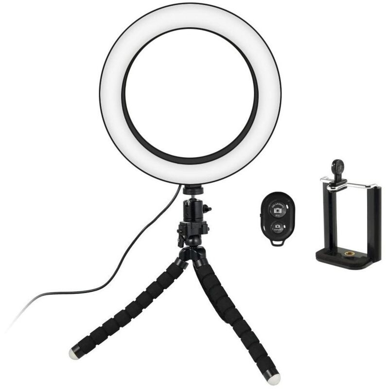 Image of Lampada per selfie/luce ad anello (20 cm) con treppiede modellabile