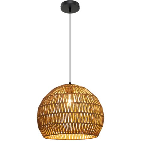 Lampada Phuket Ø43xH34 cm, Lampada a sospensione rotonda in carta intrecciata, Paralumi in metallo con corda regolabile E27 40W, Marrone