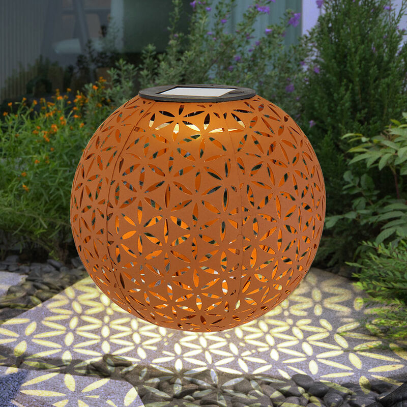 Image of Lampada plug-in da esterno a led solar palla ruggine illuminazione da giardino fiori design deco terra picchetto terrazza balcone lampada