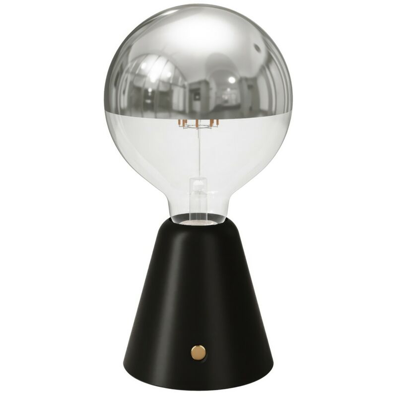 Image of Lampada portatile ricaricabile Cabless01 con lampadina globo mezza sfera argento Con lampadina - Nero - Con lampadina