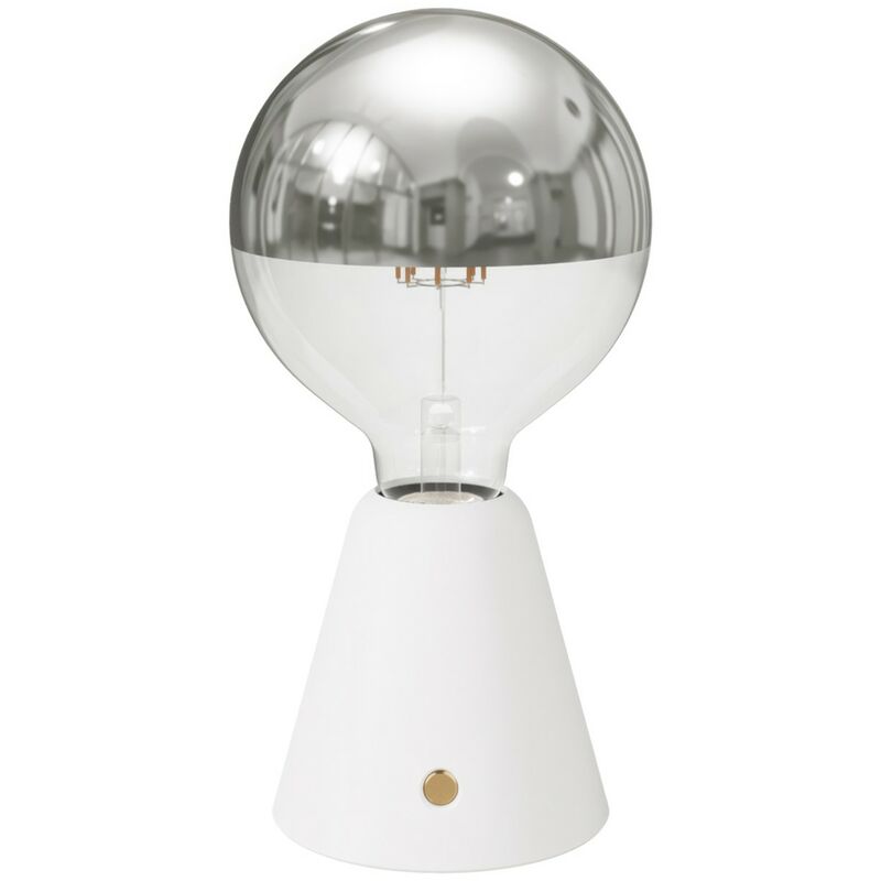 Image of Lampada portatile ricaricabile Cabless01 con lampadina globo mezza sfera argento Con lampadina - Bianco - Con lampadina