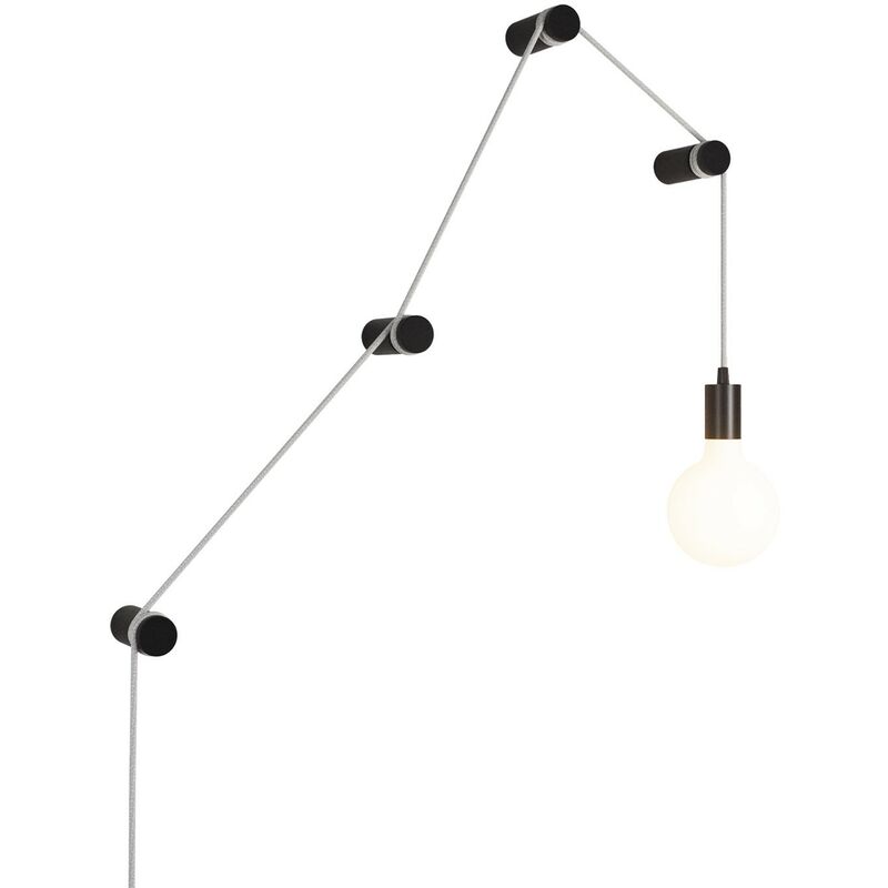 Image of Creative Cables - Lampada portatile Snake con portalampada in metallo e spina, completa di 4 passacavo in legno Rolé Senza lampadina - Nero - Senza