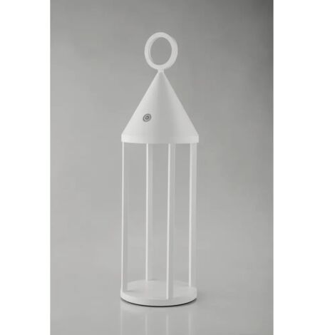 "Lampada ricaricabile OBERON in metallo bianco con luce calda dimmerabile"