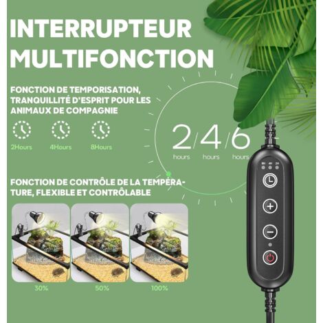 Lampada riscaldante per tartarughe, (fino a 100 W) Lampada riscaldante per terrari E27 con timer e controllo della temperatura, lampada riscaldante per tartarughe con clip per tartarughe, senza lampad