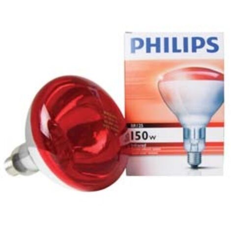 LAMPADA RISCALDANTE PHILIPS A RAGGI INFRAROSSI IN VETRO DURO  IR R125 240V E27  150W