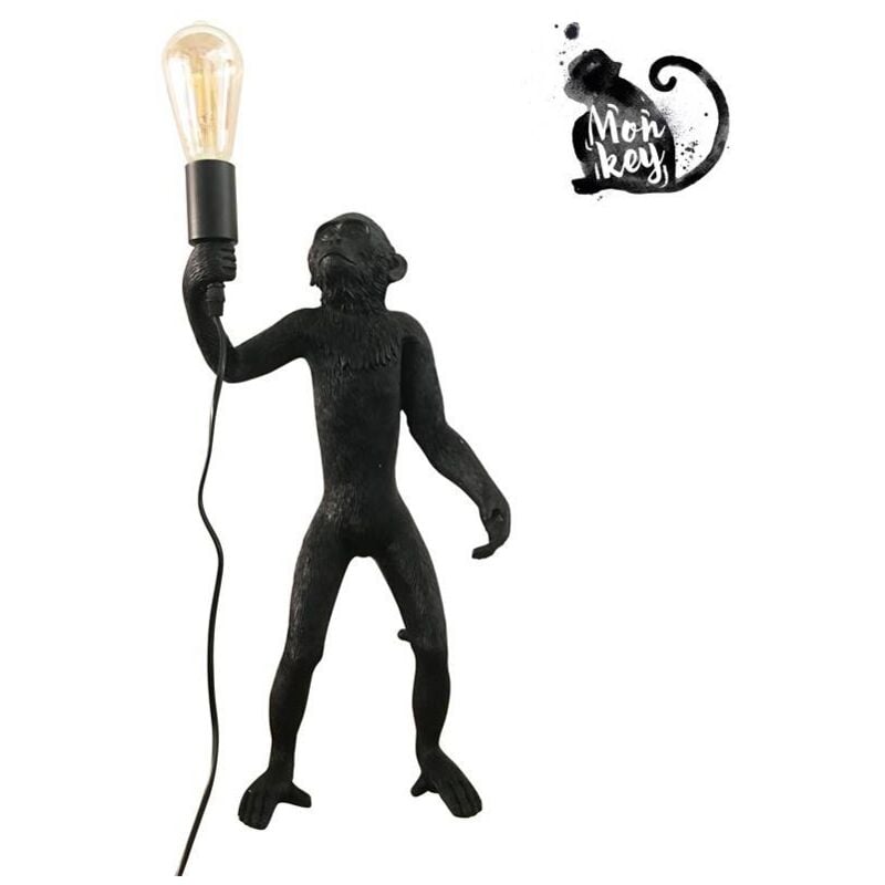 Image of Lampada scimmia in resina Micu - Nero