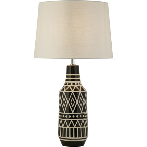 Lampada Scrivania Contemporanea Bourne Ceramica Nera Tessuto Bianco 1 Luce E27