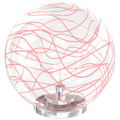 Lampada Scrivania Contemporanea Moon Metallo Cromo Vetro Rosso 1 Luce E27 30Cm