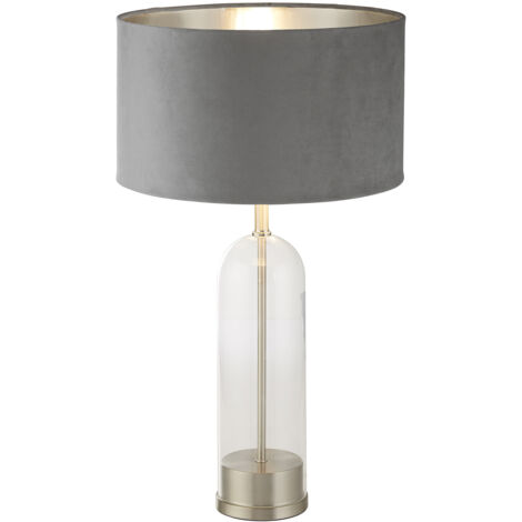 Lampada Scrivania Contemporanea Oxford Acciaio Ottone Tessuto Grigio 1 Luce E27