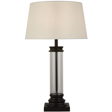 Lampada Scrivania Contemporanea Pedestal Acciaio Nero Vetro Bianco 1 Luce E27