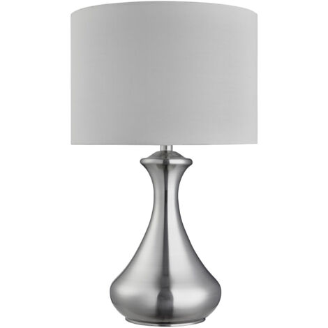 Lampada Scrivania Contemporanea Tocco Acciaio Argento Tessuto Bianco 1 Luce E14