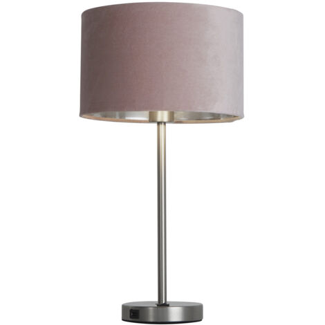 Lampada Scrivania Finlandese Metallo Nichel Velluto Rosa Usb 1 Luce E27