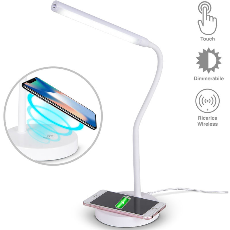 Image of Lampada Scrivania Touch con Caricatore qi Wireless Charger Luce led Dimmerabile