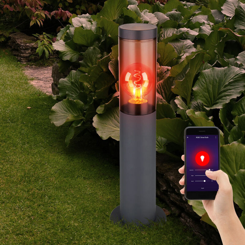 Image of Lampada segnapasso da esterno lampada da terra in acciaio inox con piedistallo antracite, fumo, controllo tramite app dimmerabile, 1x Smart rgb led