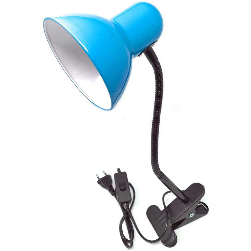 Image of Vetrineinrete - Lampada snodabile da scrivania con pinza braccio flessibile luce da tavolo orientabile con attacco per lampadine E27 Blu