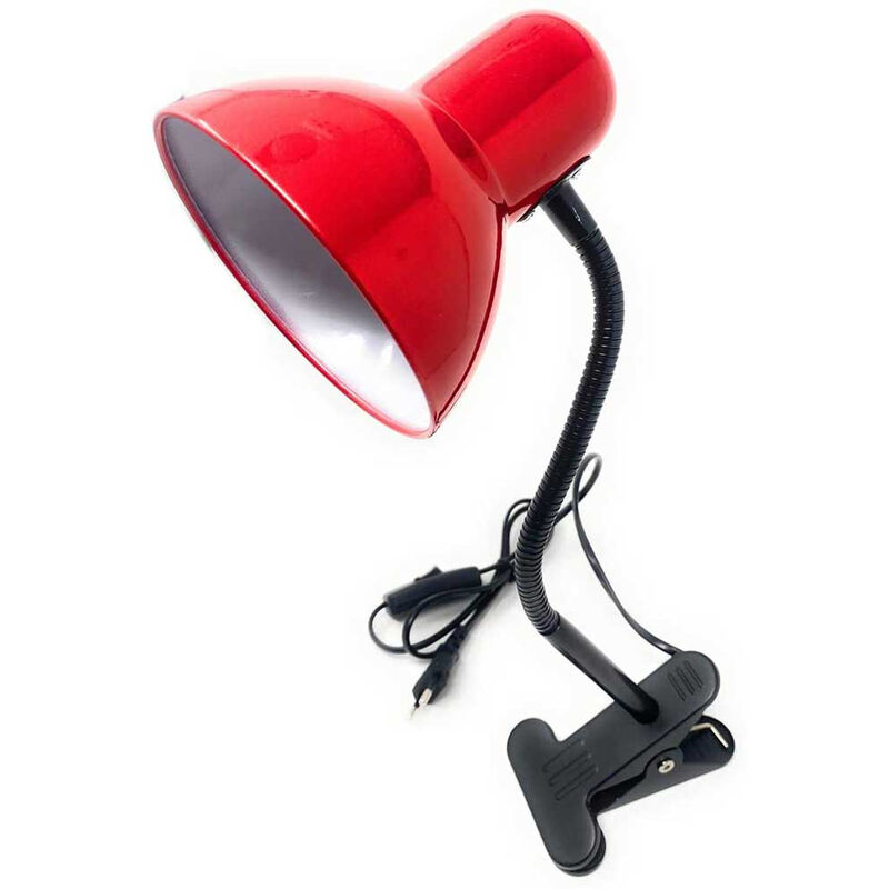 Image of Vetrineinrete - Lampada snodabile da scrivania con pinza braccio flessibile luce da tavolo orientabile con attacco per lampadine E27 Rosso